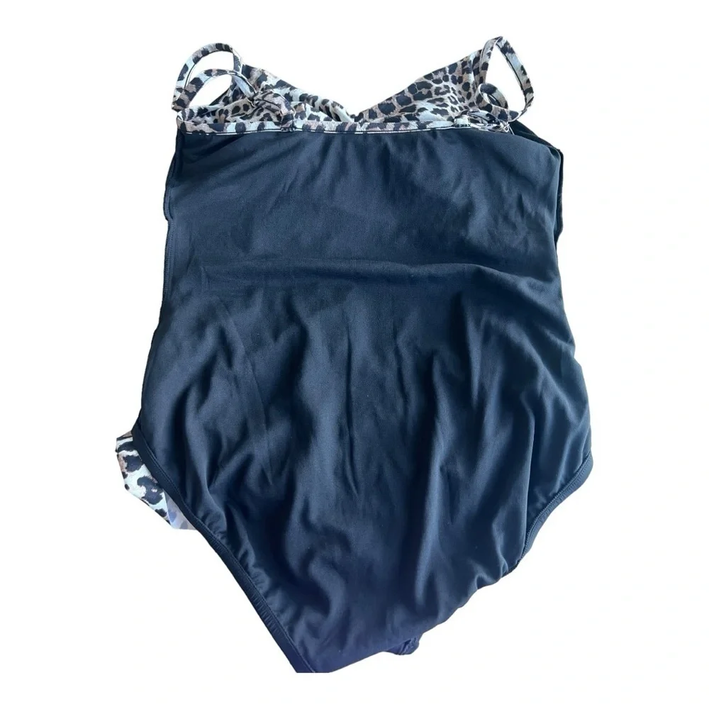 SWIM SOLUTIONS Fauxkini Leopard Knotted Flyaway One-Piece Swimsuit Plus 18W - Picture 12 of 16